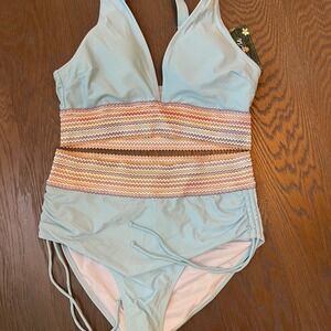 Blue Chevron bikini Ruched Sides Tie